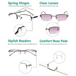 Eyekepper 12-Pack Rectangle Metal Half-rim Reading Glasses for Men Spring Hinges Readers Include 3 Reading Sunglasses +2.25