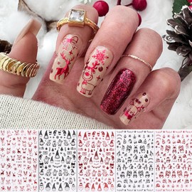 Christmas Nail Stickers 8 Sheets Winter Decals Reindeer Gnome Snowflake Snowman Holiday DIY Nail Art Decoration