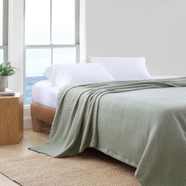 Nautica - King Blanket, Cotton Diamond Weave Bedding, Home Decor for All Seasons (Baird Sage Green, King)