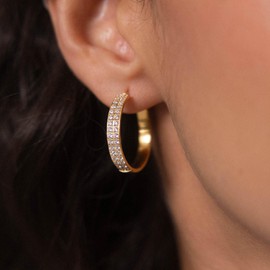 Purelei® City Lights Women's Hoop Earrings Stainless Steel with Gemstones Elegant Waterproof Earrings Diameter 24.8 mm, Stainless Steel, Cubic Zirconia