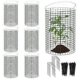 6 Sets of 18'' x 12'' Garden Plant Protectors from Animals with Detachable Covers Metal Plant Cage Chicken Wire Cloche with Ground Stakes and Nylon Tie Wire Plant Cage to Keeping Bunny Animals Out