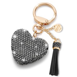 Sparkly Rhinestone Keychain for Women, Heart Shape Rhinestone Glitter Key Chains Bling Cute Crystal Tassel Key Rings Shiny Love Keychains for Car Keys Purse Charms Handbag Backpack Accessories(Black)