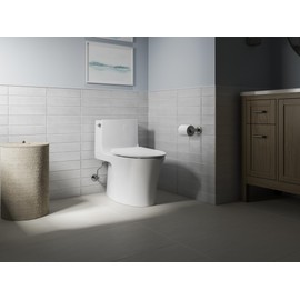 KOHLER K-30781-0 Willow Elongated Quiet-Close Toilet Seat Slow Close with Grip Tight Bumpers, Thin Thermoset Plastic Toilet Seat Elongated, White