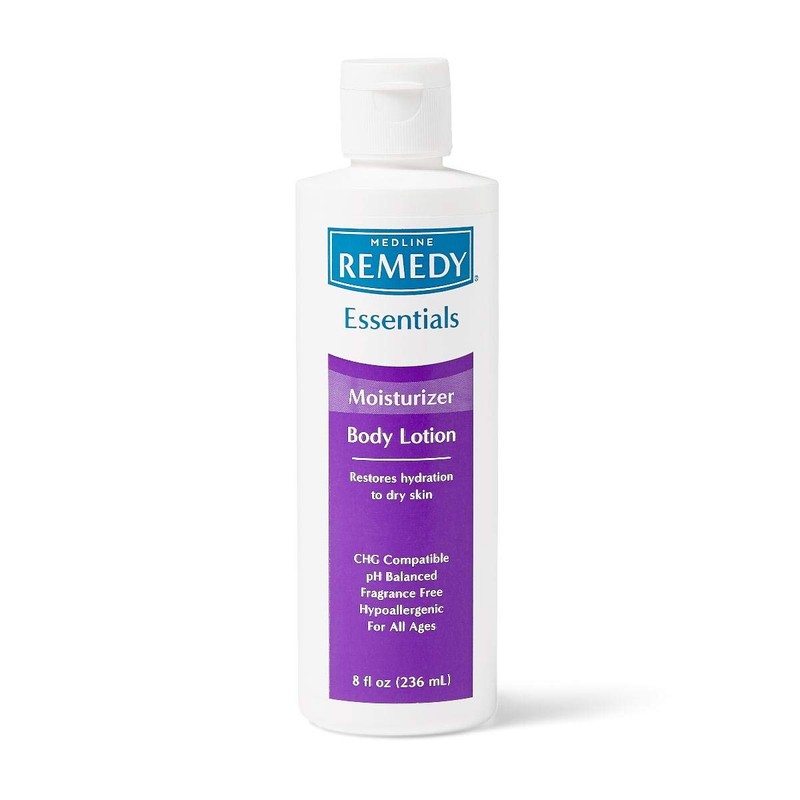 Medline Remedy Essentials Moisturizing Body Lotion, Unscented, 8-oz Flip-Top Bottle