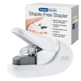 Plus Paper Clinch Compact Staple-Free Stapler, Ivory White