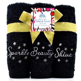 DAN RIVER - Toallitas desmaquillantes 100% algodón, toallas de lujo para quitar el delineador de ojos, rímel, base, ultra suaves, paquete de 6 unidades, 13 x 13 pulgadas, color negro, chispa y brillo