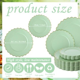 Dandat 60 Pcs Plastic Plates Serve 30 Scalloped Disposable Plastic Dinner Dessert Plates Bulk for Wedding Bridal Shower Party Decoration(10.25'', 7.5'',Sage Green)