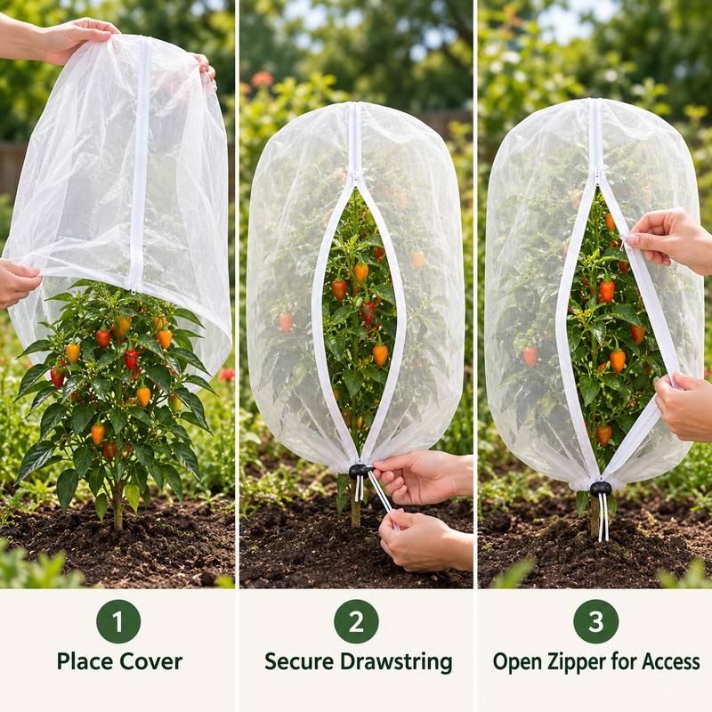 Garden Insect Mesh Cover for Plant Protection – Zipper Drawstring
