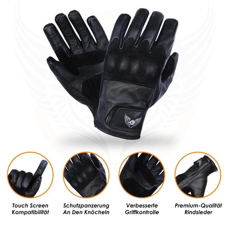 Leatherick Mens Cowhide Leather Motorcycle Gloves - Durable Touch Screen