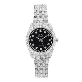 Techno Pave Women's 32mm Iced Out Sleek Diamond Dial Watch - Silver Black Dial