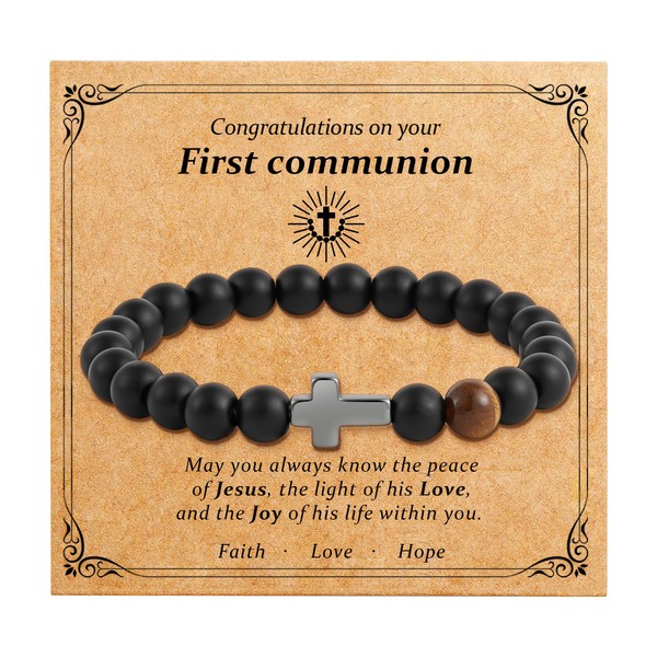 Eaciy First Communion Gifts for Boys, Dainty Cross Bead Bracelets