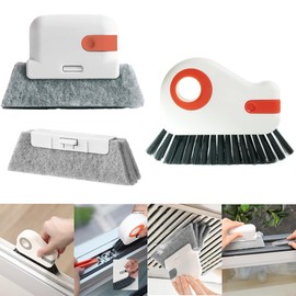 3-Piece 2-in-1 Groove Cleaning Brush Window Track Cleaning Tool with Hidden Scraper for Sliding Door Tracks, Blinds, Window Gaps, Kitchen Sink Cleaning(Orange Color)