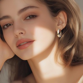 Sonateomber Chunky Gold Silver 2 Tone Double Circle Hoop Stud Earrings for Women, Trendy Statement Hypoallergenic Earrings Wedding Prom Jewelry Gift