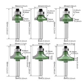 Mivanta Rounding Cutter 8 mm Shank - 6 Pieces Carbide Ball Bearing Cutter Set for Router, Woodworking, Rounding and Trimming
