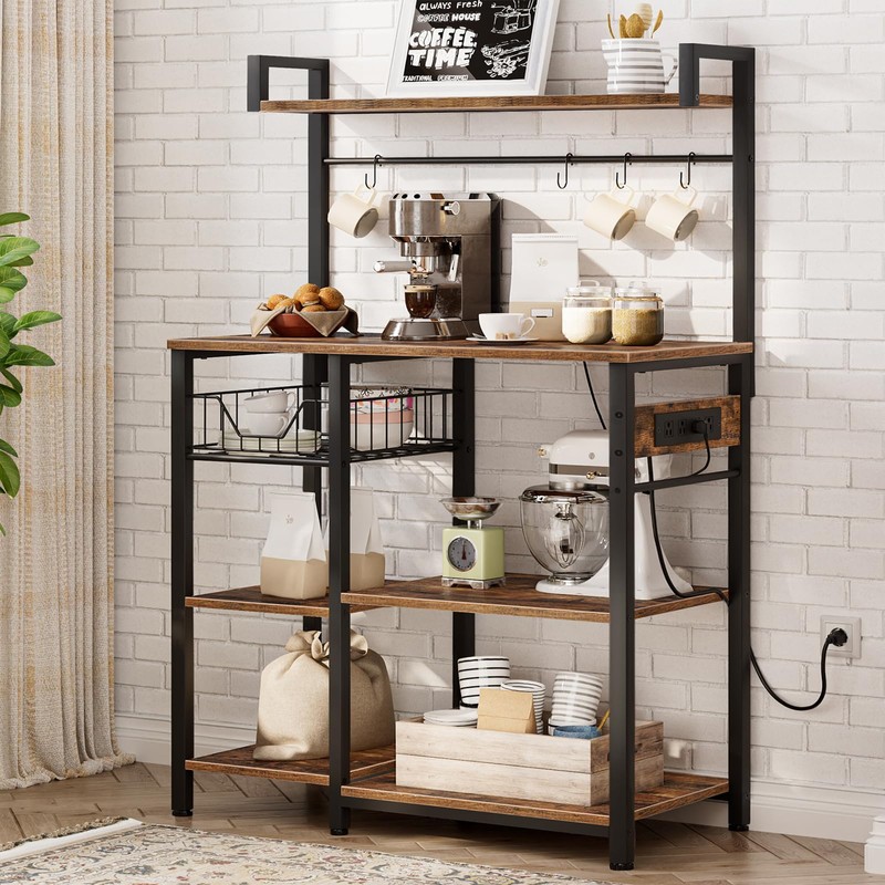 HOOBRO Bakers Rack with Power Outlet, 35.4 Inches Coffee Bar