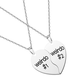 falllea 2 Pcs Friend Necklaces, Weirdo 1 Weirdo 2 Stainless Steel Pendant Friendship Jewellery Forever Split Heart Pendant Set