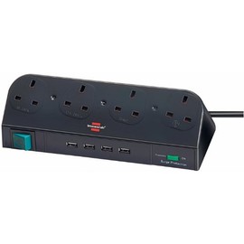 Brennenstuhl Desktop-Power extention with switch and USB 2.0 4-way Black 1.8m