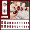 Wedding 24 Pieces Claret Short Chess Love False Nail Pearl