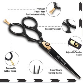 6" Professional Mustache & Beard Scissors, Stainless Steel Mustache Scissors, Black Mustache And Beard Trimming Scissors for Men with Travel Pouch and Comb.