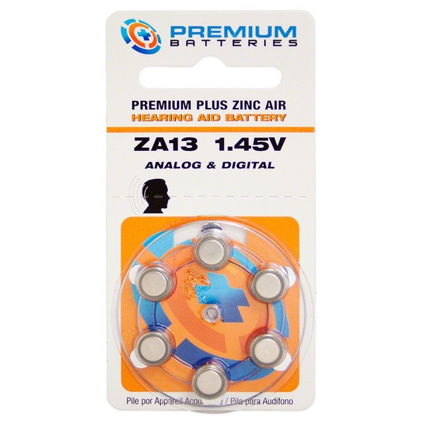 Premium Batteries Size 13, PR48, P13, ZA13 1.45V Zinc Air Hearing Aid Batteries Orange Tab (12 Batteries)