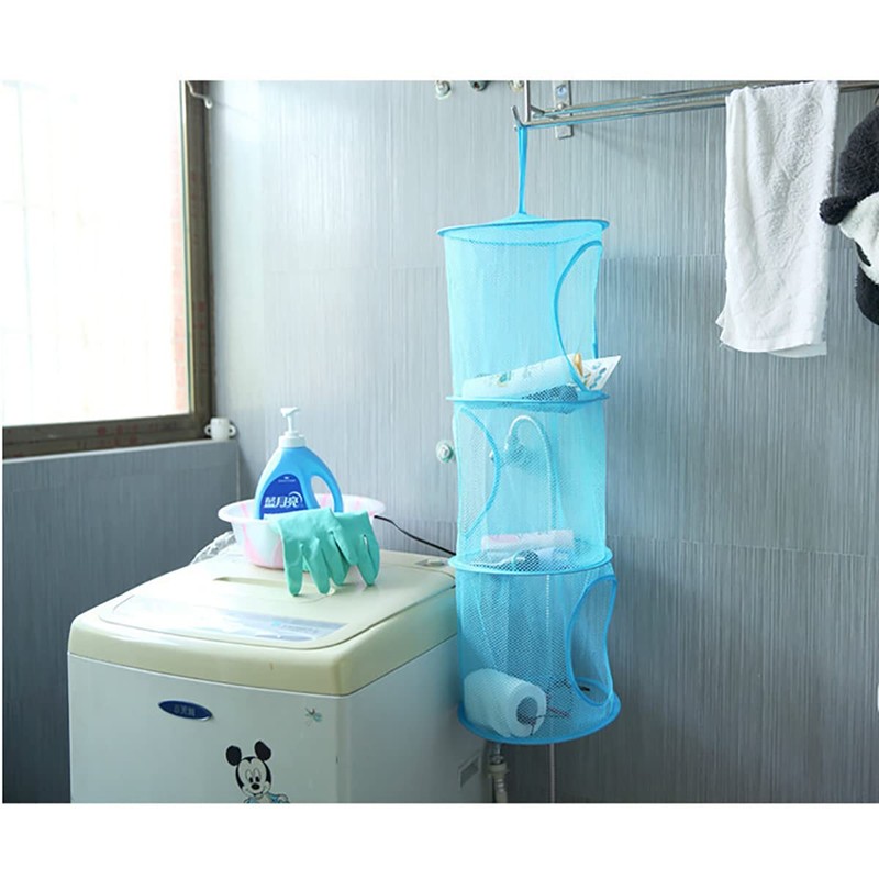 Mesh Hanging Storage Basket With 3 Compartments Foldable Hanging Storage