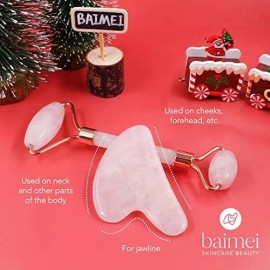 Baimei Rodillo De Jade Y Gua Sha Para Masaje Facial En Color Rosa