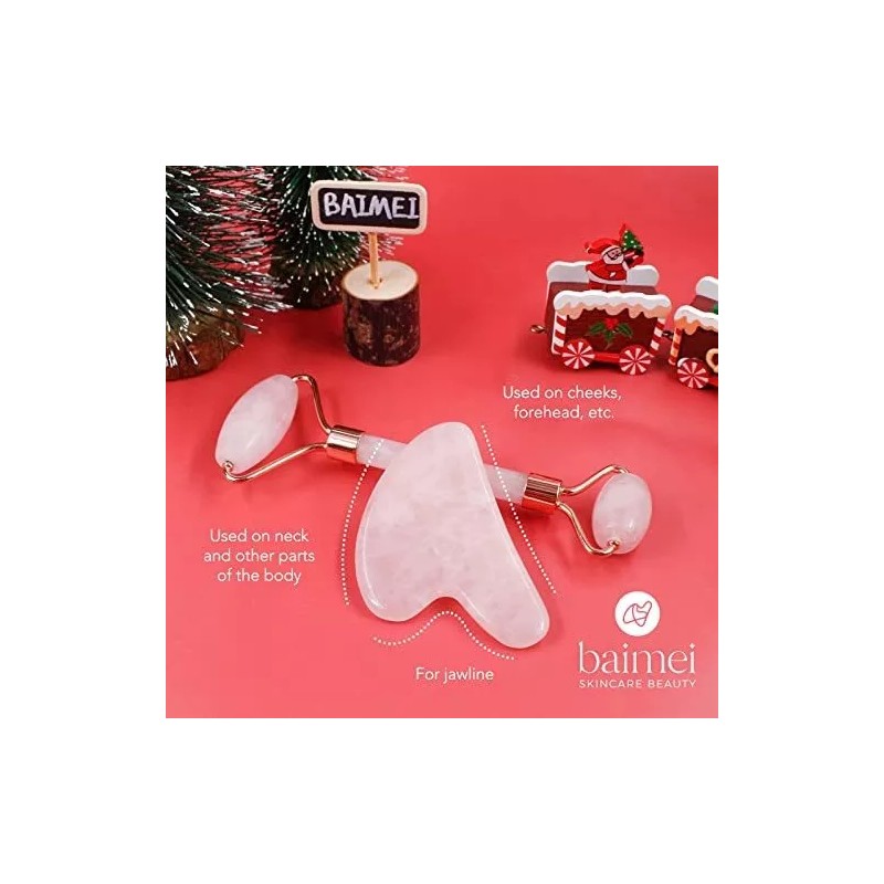 Baimei Rodillo De Jade Y Gua Sha Para Masaje Facial