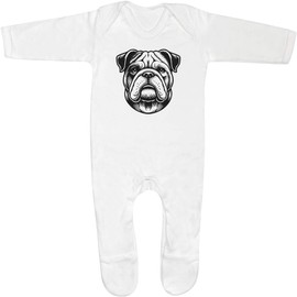 Azeeda 0-3 Month 'Bulldog' Baby Romper Jumpsuit/Sleep Suit (SS00089628) White