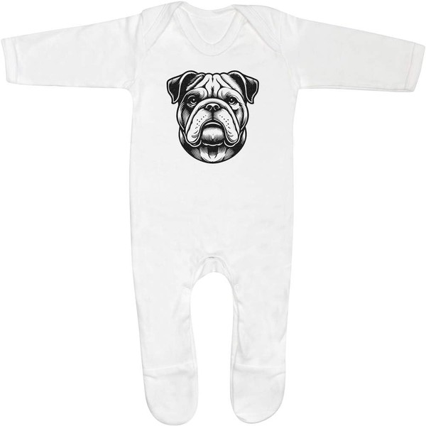 Azeeda 0-3 Month 'Bulldog' Baby Romper Jumpsuit/Sleep Suit (SS00089628) White