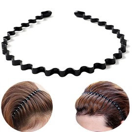 bodbop XINGZHE Hair Bands, Metal Hairband for Men Women, Fashion Headbands for Washing Face Makeup Sports, Non Slip Wavy Men's Hairband (Black, 1 Count Pack of 1)