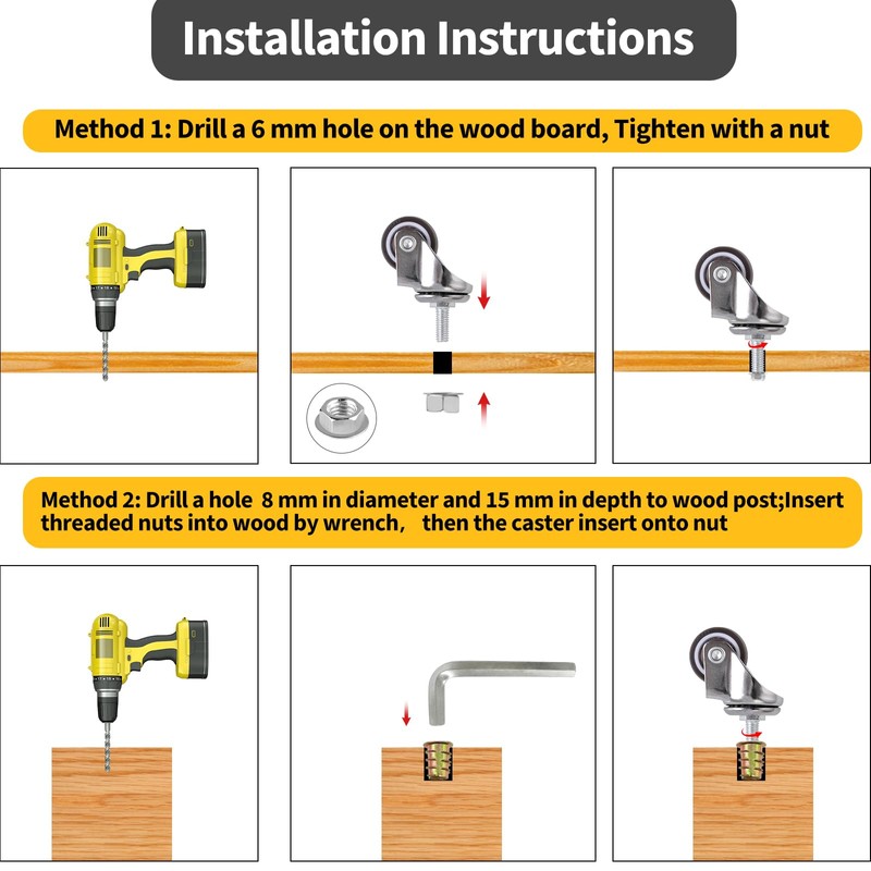 Skelang Mini 1'' Swivel Threaded Stem Casters, Small TPE Mute