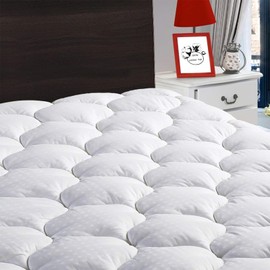 LEISURE TOWN Twin Mattress Pad Fitted Quilted Cotton Mattress Cover Cooling Soft Pillow Top Mattress Topper with Down Alternative Filling Mattress Protector with 8-21 Deep Pocket (39x75 White)