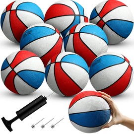 8 Pack 7 Inch Mini Rubber Basketballs Set Small Basketball with Air Pump Mini Hoop Junior Size 3 Basketballs for Beginner Arcade Games Indoor Outdoor Pool Party Favors(Black and Silver)