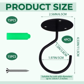 Modixun Closet Rod Bracket, 3.8cm Heavy Duty Metal Closet Rod Holders Closet Rod Center Support with Screws for Wardrobe Shelf Closet Pole, Ceiling Curtain Rod, 4 Pack