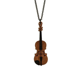 Violin Wood Carved Miniature Pendant Necklace