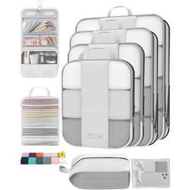 8 Set Compression Packing Cubes for Travel Essentials,Compressible Expandable Packing Cubes for Suitcase,OlarHike Luggage Organizer Bags for Travel,Handy Helper for Organizing Clothes(White)