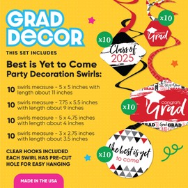 Big Dot of Happiness Red Graduation Class of 2025 Decorations Hanging Swirls - Set of 40