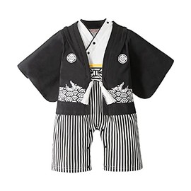 SZCQ Baby Boy Kimono Romper Suit Japanese Costumes Infant Cotton Samurai Outfits Black+White XXL(3-4Year)