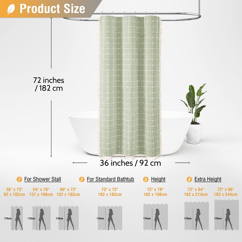 BTTN Boho Shower Stall Curtain - 36x72 Narrow Linen Ultra