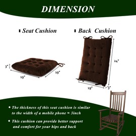 FlyGulls Rocking Chair Cushions Indoor Velvet Chair Pads High Back and Seat Cushion 2 Piece Set Brown