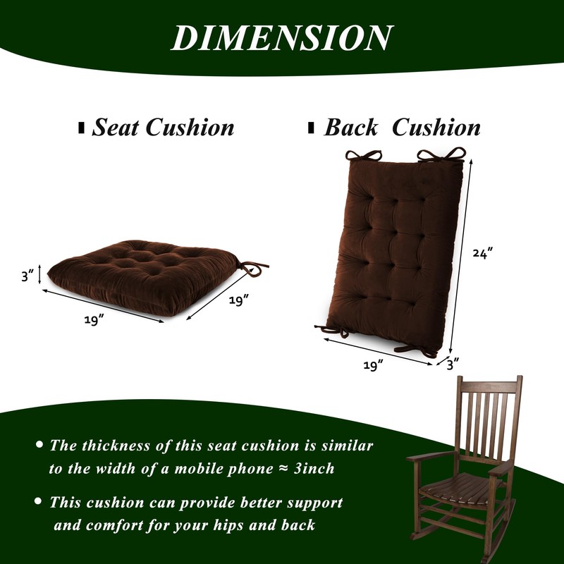 FlyGulls Rocking Chair Cushions Indoor Velvet Chair Pads High Back