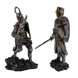 Kremers Schatzkiste Set of 2 Knights Templar in Armour 17 cm Hand-Painted Silver-Gold Figure Sculpture