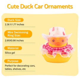 wonuu Rubber Duck Car Ornaments Duck Car Dashboard Decorations for Cute Car Accessories with Dress Heart Shape Sunglasses, White&Pink-Plaid Skirt