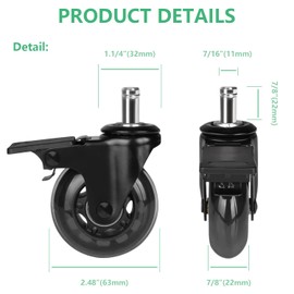 8T8 2.5" Office Chair Caster Wheels with Brakes Heavy Duty, Set of 5,Replacement Universal Rolling Chair Wheels for Hardwood Floors Carpet, Rubber Desk&Gaming Chair Casters with Locks