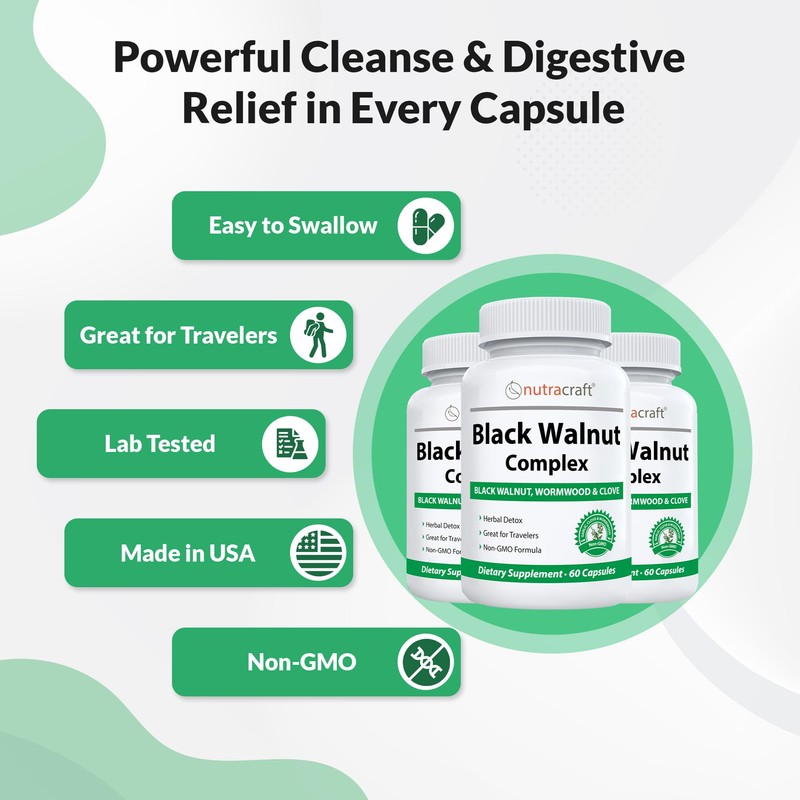 Nutracraft Black Walnut Detox Cleanse Supplement | Black Walnut, Wormwood,