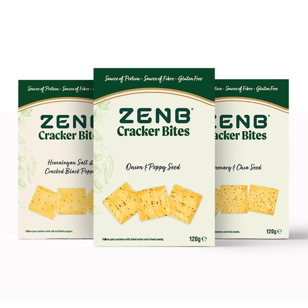 ZENB Cracker Bites - Gluten Free Healthy Snacks for Adults - Vegan Snack Variety Pack with 6g Protein per Serving, x3 Delicious Flavours (3x120g boxes)