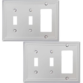 OKAWYC Double Toggle/Single Decorator Light Switch Cover Belaire Beaded Metal Wall Plate, 2-Pack Brushed Nickel 3 Gang, Receptacle Dimmer Light Switch Cover GFCI Outlet Decorative Wallplate, Durable