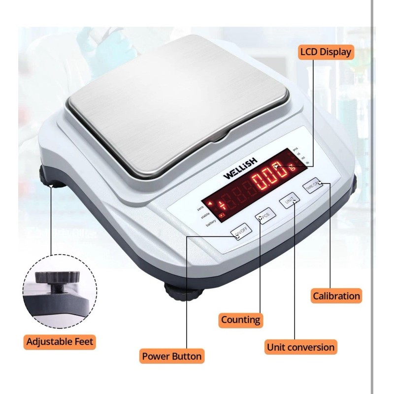 Wellish Lab Scale 2000g/0.01g High Precision Digital Scale Analytical Balance