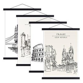 Ywlake A4 Poster Rail, Poster Strips, Magnetic Wooden Poster Hanger, Frame Strips, Picture Frame, Picture Frame, Picture Rail, 21 x 30, 20 x 30, 20 x 45 cm (21 cm, Black, 4 Packs)