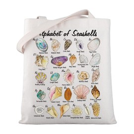 WSNANG Seashell Alphabet Canvas Tote Bag Seashell Collector Gift Seashells Lover Gift Beach Lover Gift Beach Themed Bag (Seashell TB)